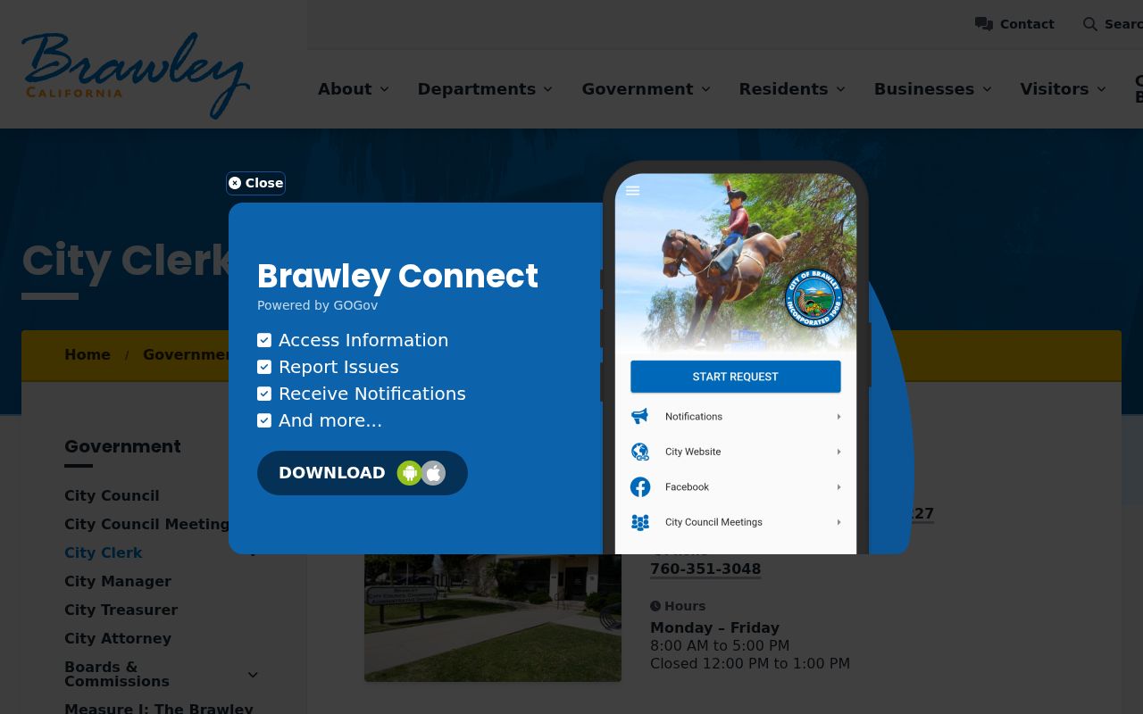 Brawley people search City Clerk records page