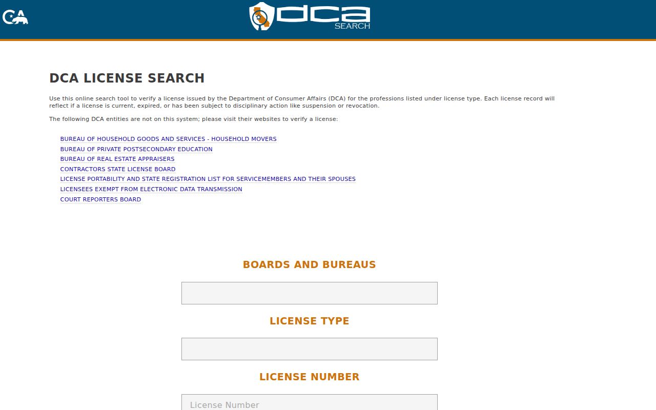Brawley people search California DCA License Search