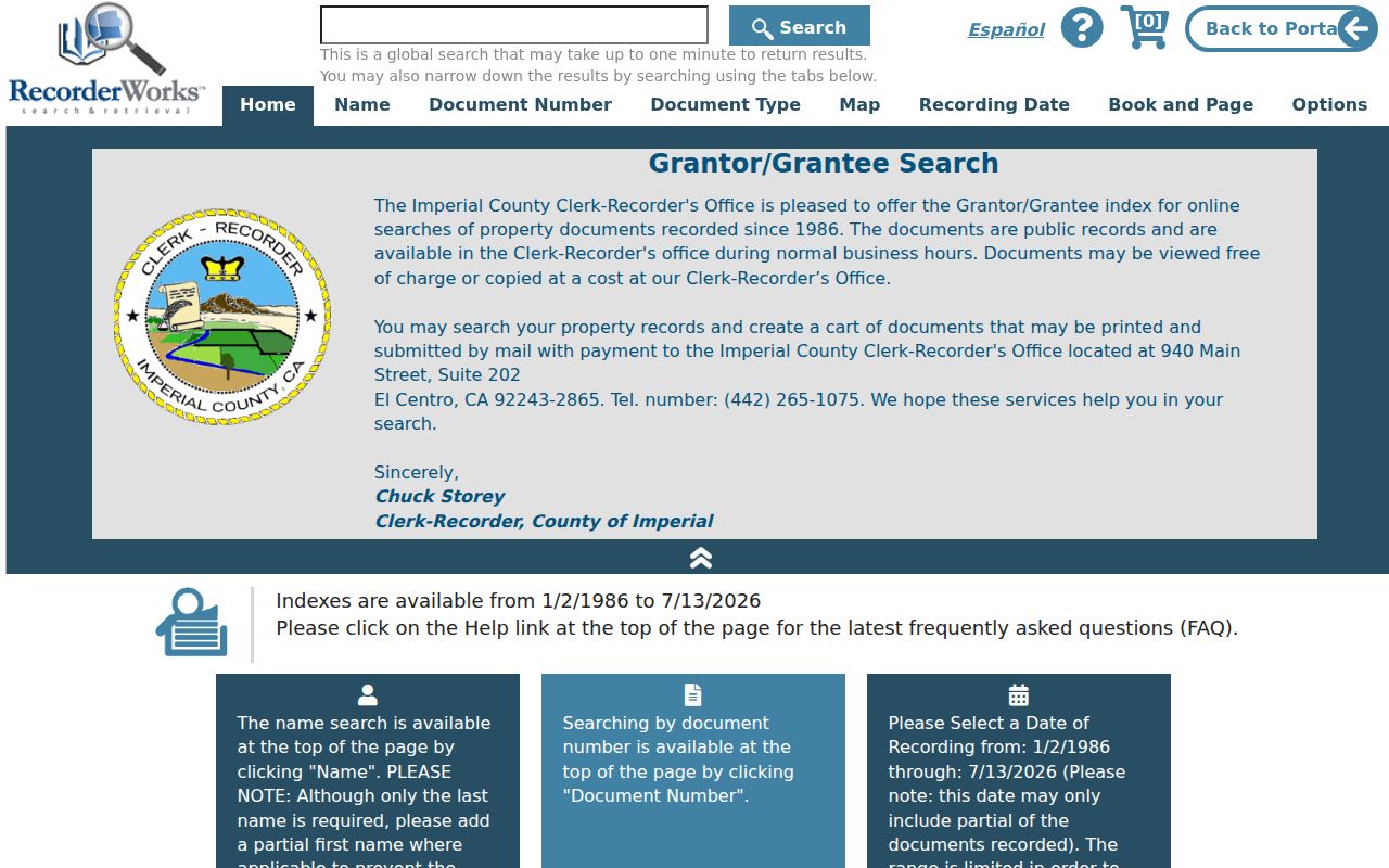 Brawley people search RecorderWorks grantor grantee name search