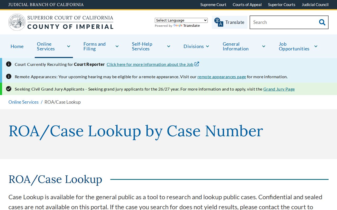 Brawley people search Imperial Superior Court ROA lookup