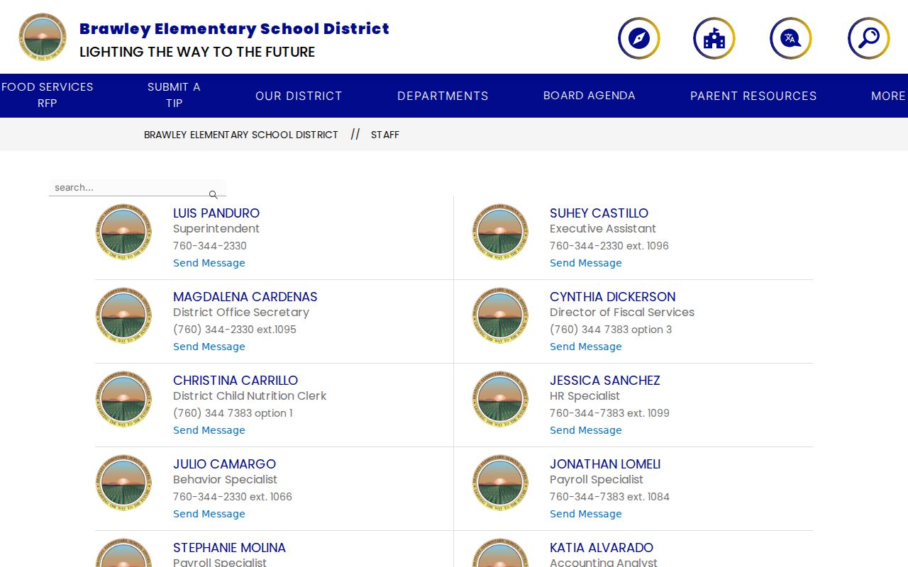 Brawley people directories screenshot of the Brawley Elementary School District staff directory